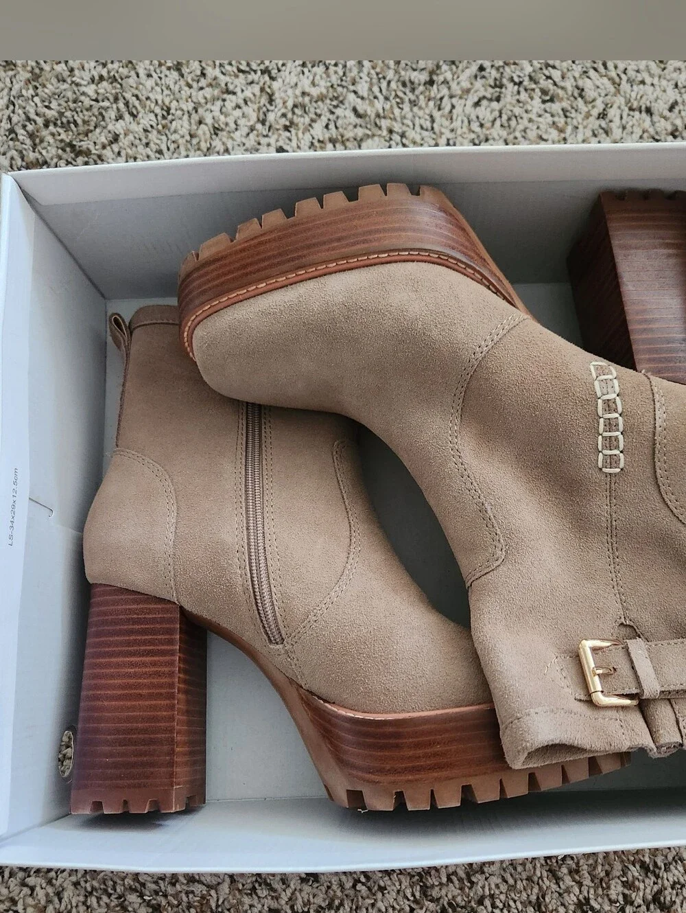 Steve Madden Summit Taupe Suede Platform Block Brown Heel Bootie Boot NEW